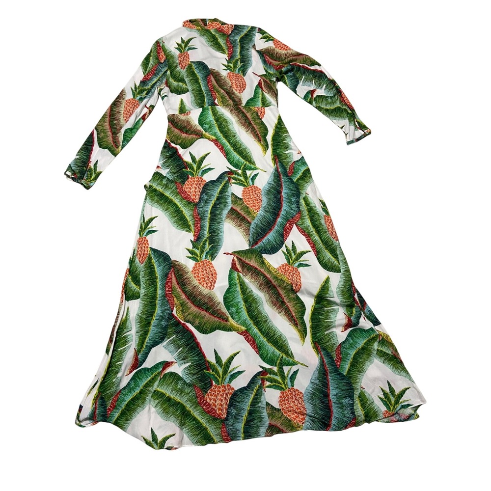 Farm Rio Maxi Dress Women Large Forest Palm Pineapple Plunging Neckline Tropical - Picture 11 of 11